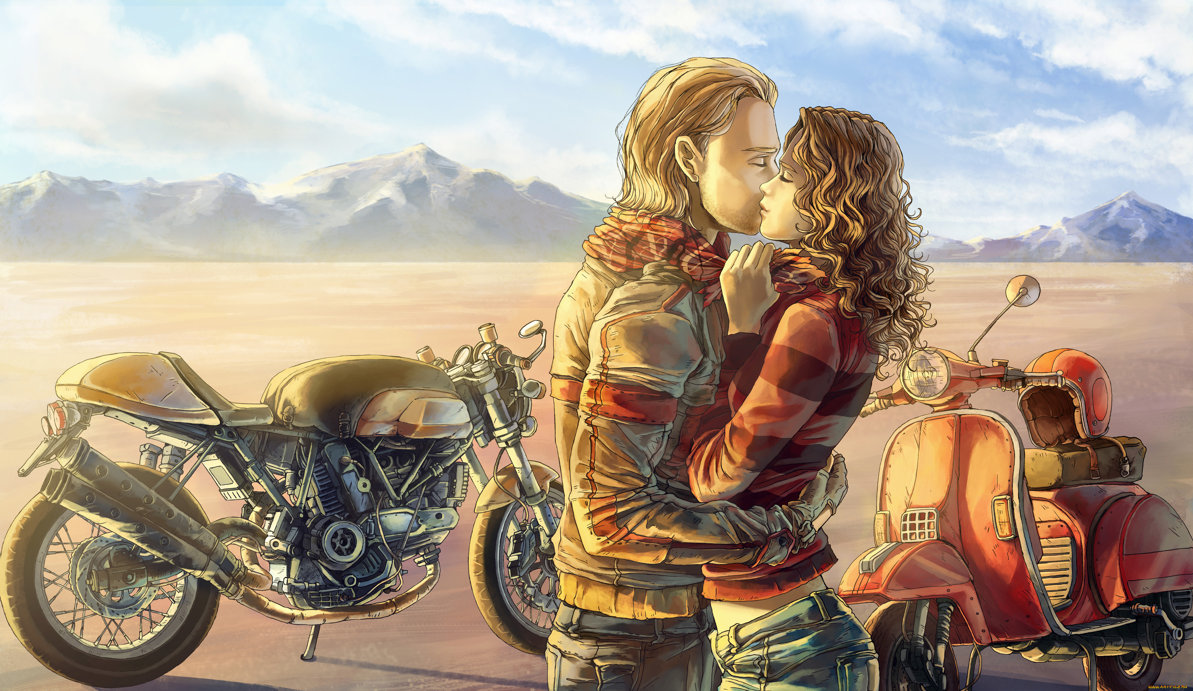 Про фантастическую любовь. Девушка на мотоцикле. Парень с девушкой на мотоцикле. Арты мотоциклов. Девушка на мотоцикле арт.